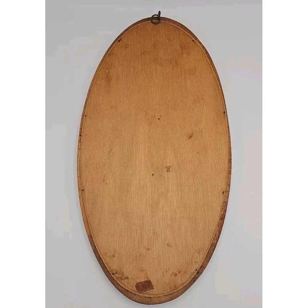 Vintage Hand-Carved Teak Wood Wall Art Oval‎ Shaped Woven Backgrounds MCM